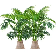 Garden 4ft Artificial Areca Palm Plant 2 Packs in Pot, Fake Cane Palm Silk Tr...