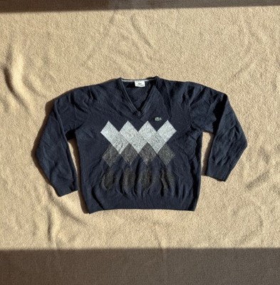 Lacoste V-Neck Sweater Vintage Pullover Old Money Pasha Style Navy Blau Grau S
