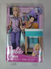 Barbie Pediatrician Doll and Doctor Playset with Accessories, Purple Scrubs New