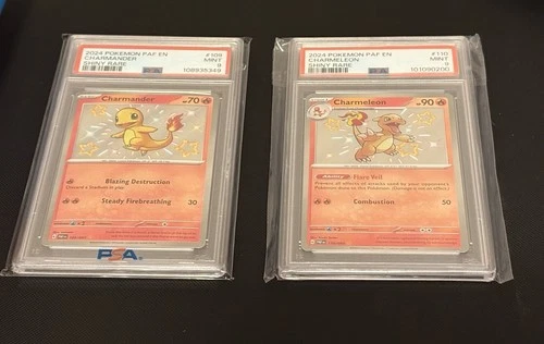 PSA 9 Shiny Charmander #109 & Charmeleon #110 Paldean Fates - Evolution Set