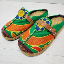 NEW Canvas Floral Embroidered Mule Slipper Womens 37 EU Weave Sole Flat Shoes