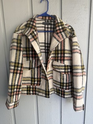 Bagatelle Olive peach plaid button down cotton blend Women's Shacket size Small