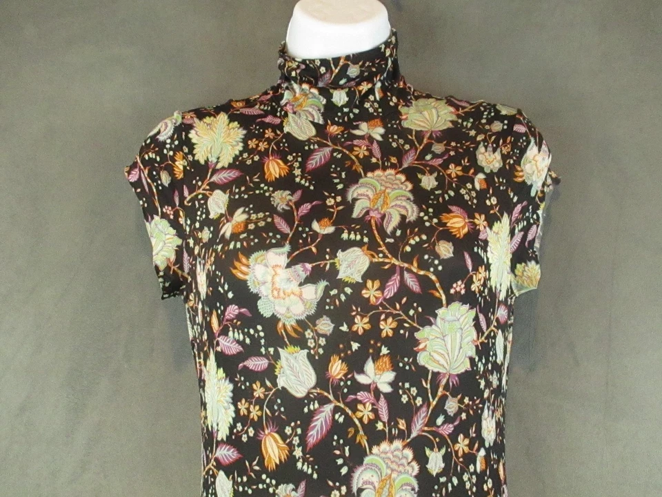 Ulla Johnson Dress Womens Small Black Floral Mock Neck Cap Sleeve Drop Waist - Image 3 of 4