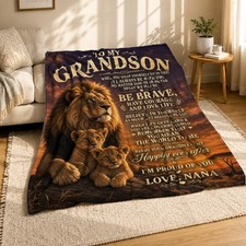 Lion Family Grandson Coral Fleece Blanket Love Quote Decor