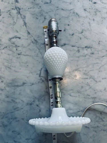 Fenton Hobnail Table Lamp 13" White Milk Glass Cottage Works Tested  Vintage EUC