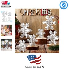 12 Pcs Wooden Snowflake Table Decor 3D Snowflake Tabletop Signs and Centerpie...
