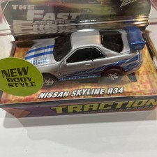 JL X-TRACTION "The Fast and Furious" Nissan Skyline R34 Nod Slot Car Grey/blue