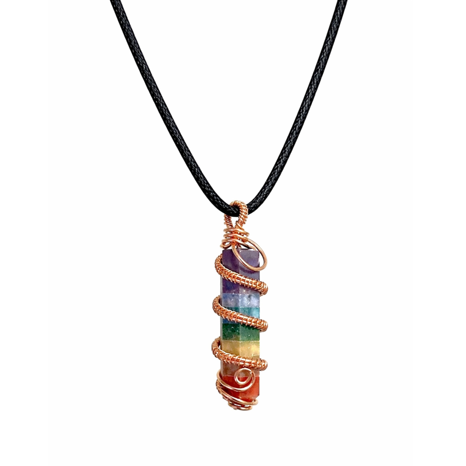 7 Chakra Pendant Copper Scroll Gemstone Bonded Reiki Gem Necklace Jewellery