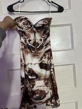 Fashion Nova Sweetheart Neck Art Print Bodycon Dress Brown Multicolor Size S