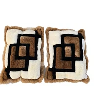 VTG Pete's Alpaca Fur Large Pillow Cases Geometric Patchwork 32 X 21 New READ