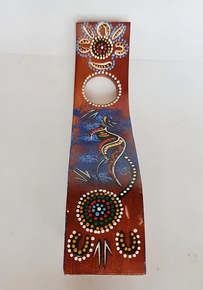 Auténtico Portabotellas de Vino de Madera Arte Aborigen Indígena Canguro Australia Foto 3 de 4