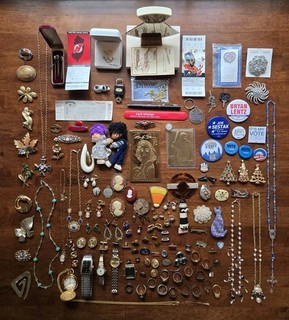 Large Lot Of Vintage To Now Junk Drawer Lot Of Rings Brooches Watches & More
