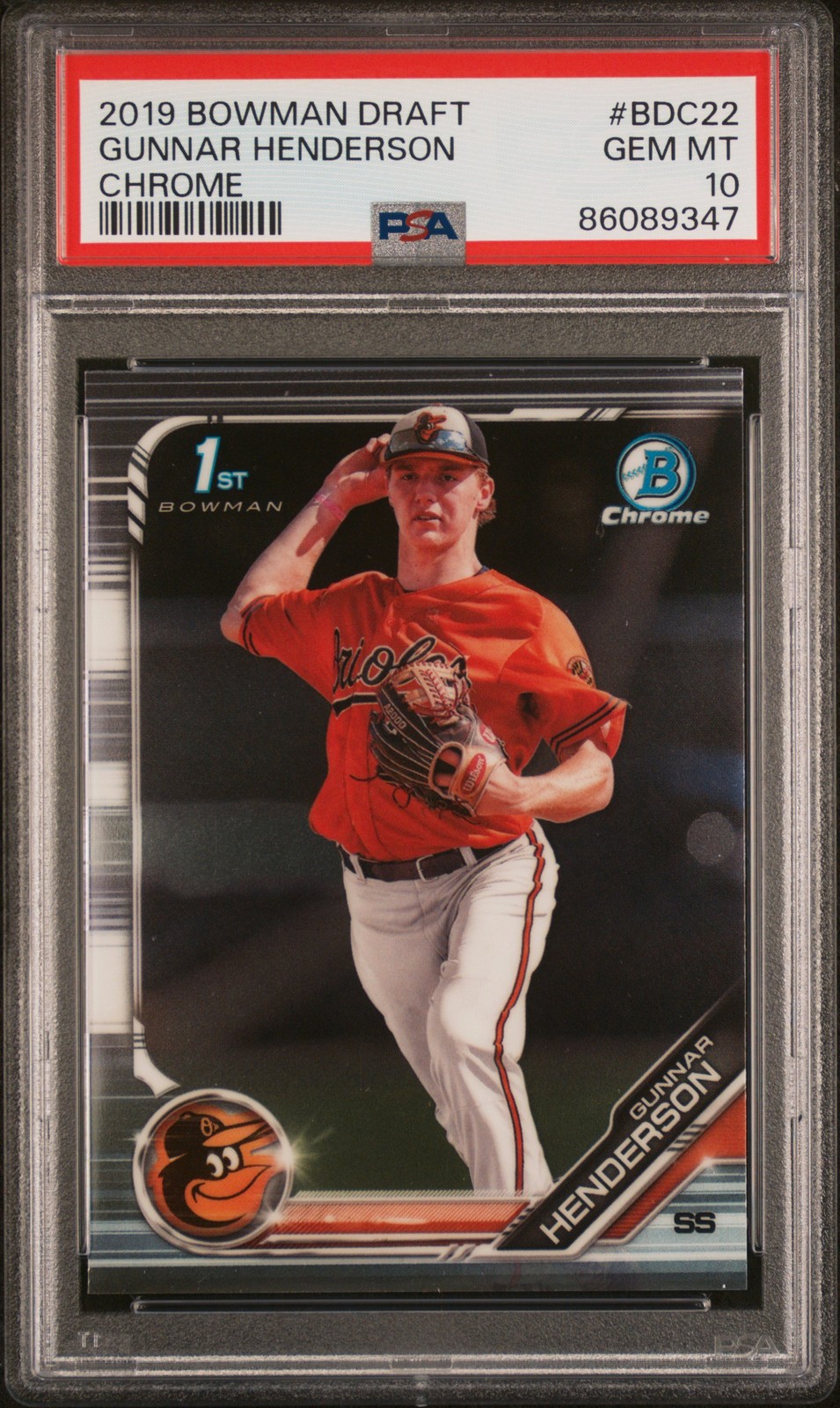 2019 Bowman Draft #BDC22 Gunnar Henderson Chrome PSA 10 Rookie RC 1st
