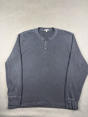 James Perse Standard Shirt Men s Size 5 Blue Henley Button Up Longsleeve Cotton