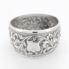 Antique Silver Napkin Ring Ornate Floral Sterling Silver Blank Shield Repouss&eacute;
