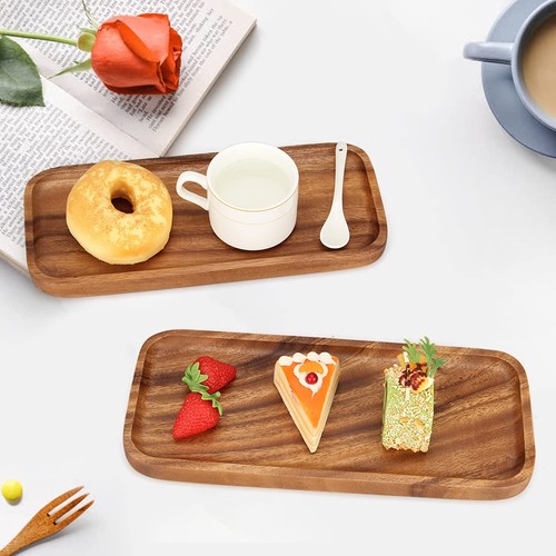 2 Pcs Small Rectangular Wooden Tray Decorative Acacia Wood Appetizer Cheese P... - Picture 2 of 6