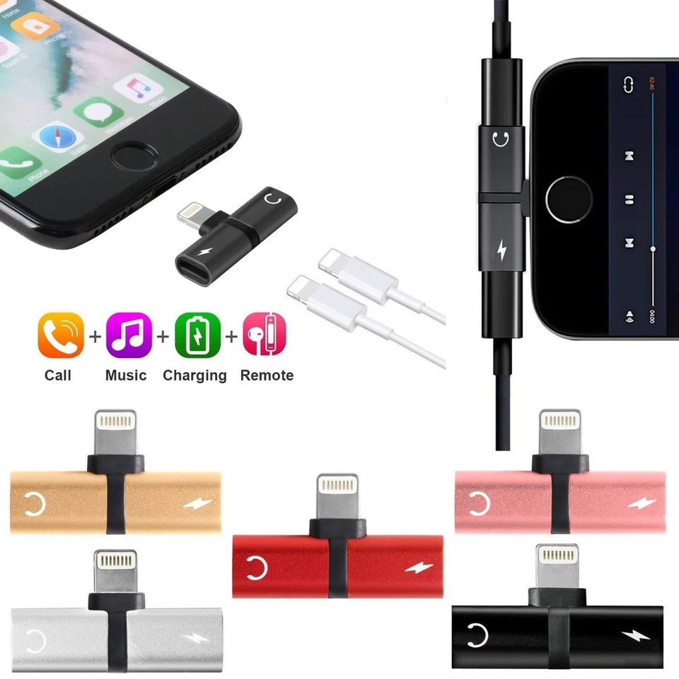 Adaptador divisor de audio y cargador 2 en 1 para iPhone 7 8 X XR 11 12 13 14 Pro Max Foto 3 de 4