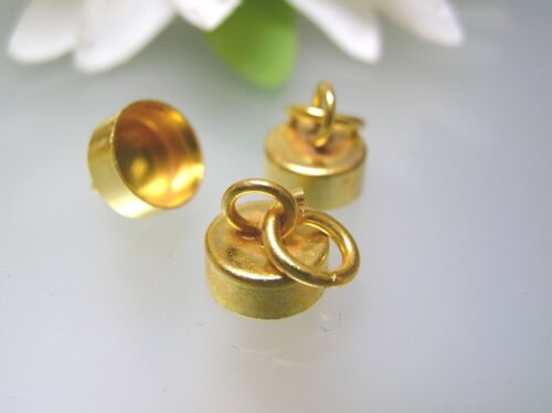 Vintage gold plated Round pendant cap 8 mm (inner 7.8 mm) w/ top open jump ring - 第 1/2 張圖片