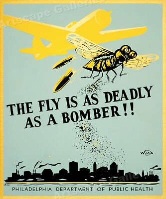 ''The Fly is Deadly'' 1940s Classic WPA Philadelphia Health Poster - 16x20