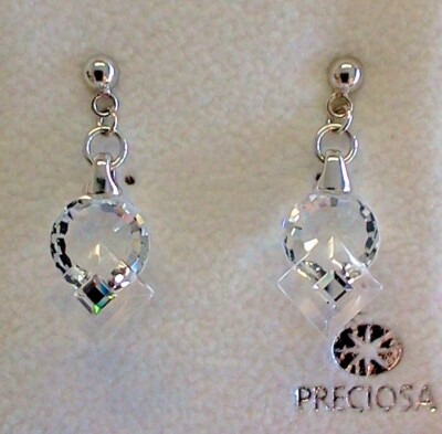 PRECIOSA Brand Clear Crystal & Sterling Earrings - Made in the Czech Republic