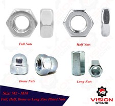 Metric Nuts M2–M18 Full Half Dome Long BZP Zinc – All Sizes Fits Metric Screws