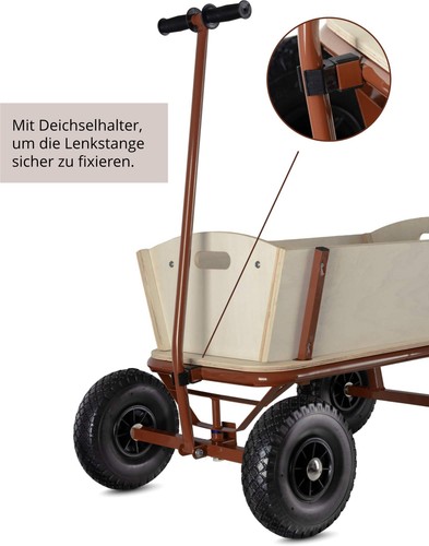 Carrello Legno Carretto per Il Trasporto a Mano da Giardino Spiaggia Fino 100 kg - Foto 3 di 9