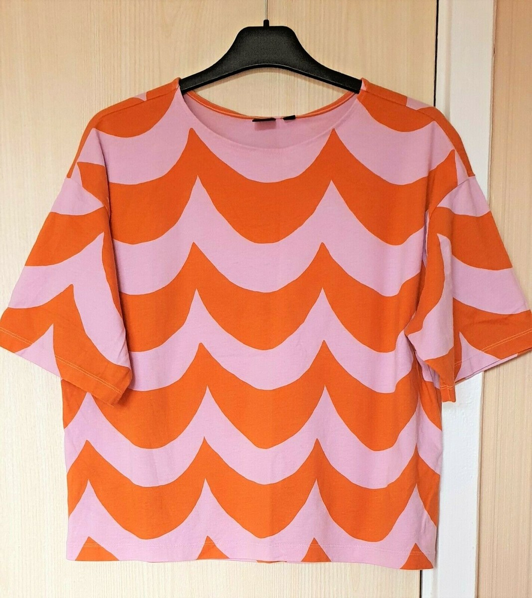 Marimekko Uniqlo Short Sleeve Cotton Shirt Waves Print Size S