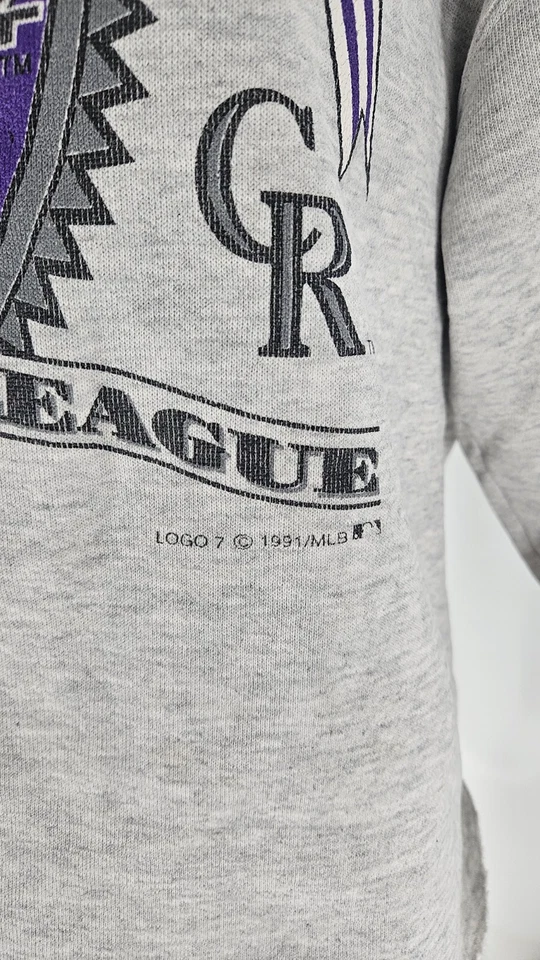 Logo 7 Men's Sweater Large Vintage Gray Cotton Colorado Rockies 1991 Graphic - Image 3 of 4