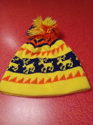 True Vintage Mid-century 1970s Ski Hat Snowmobile Winter Pom Pom Knit Cap  MCM