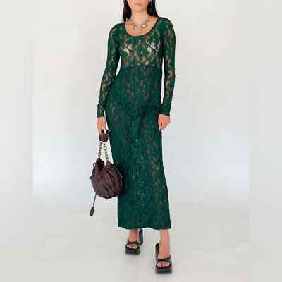 BETSEY JOHNSON Vtg 90s Y2K Green Lace Maxi Dress sz M | eBay