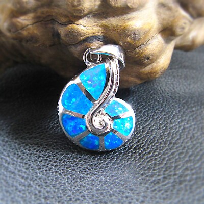Massiver 925 Sterling Silber blauer Opal Nautilus Muschel Ammonit Fossil Anhänger