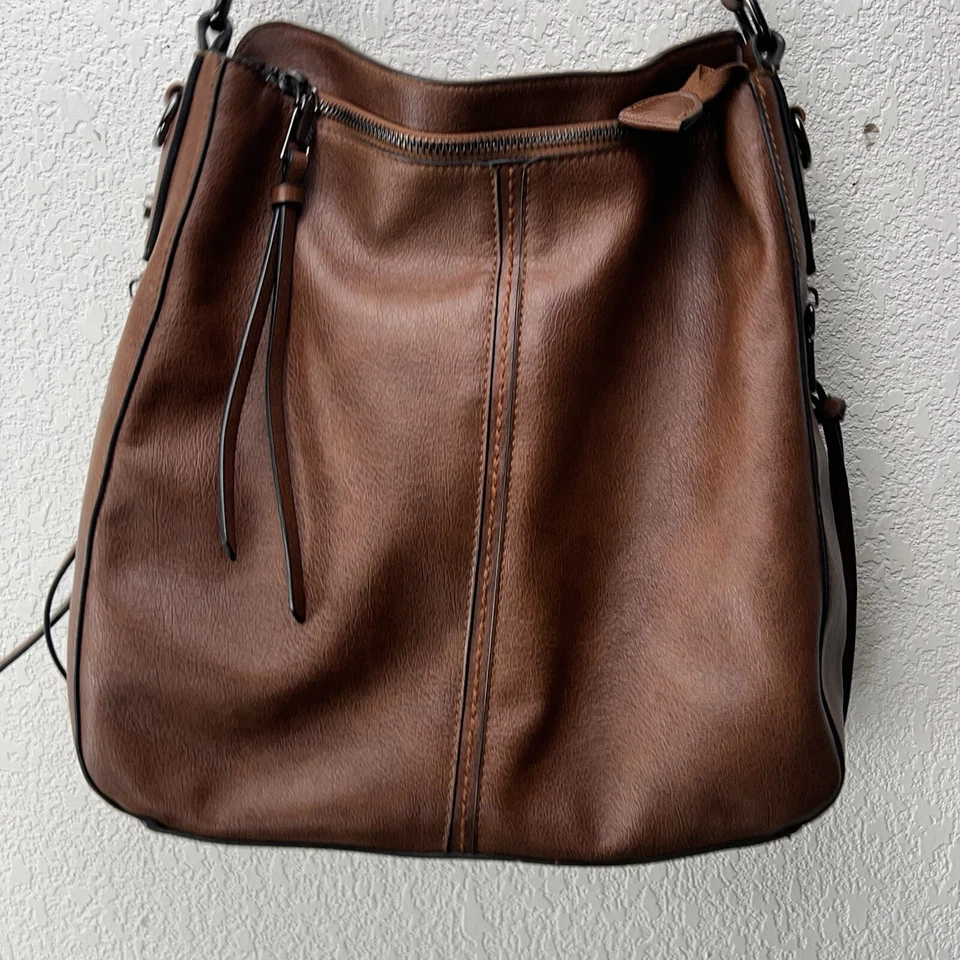 Bolso de hombro Realer de cuero sintético marrón oculto para mujer Foto 3 de 4