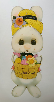Vintage 1974 Easter Greeting Card Bunny Rabbit Rotating 16'' A HOPPY DAY New