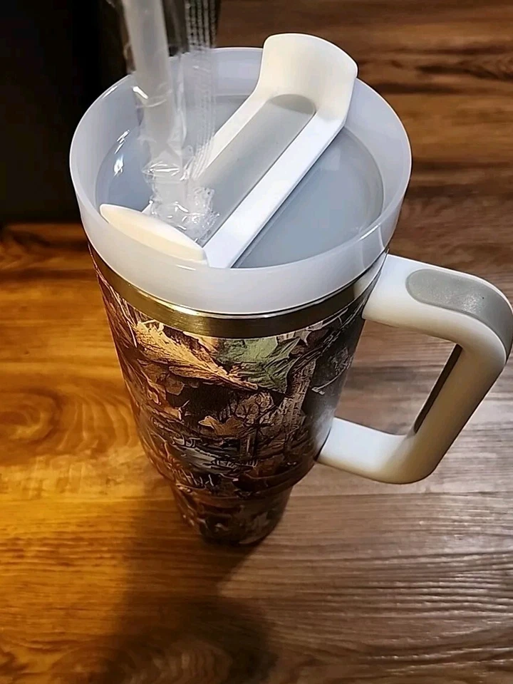 Vaso de acero inoxidable de 40 oz con mango tapa de pajita taza aislada NUEVO  Foto 4 de 4