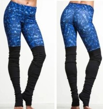 Alo Goddess Ribbed Leg Warmer Legging Blue Kaleidoscope Black XS Yoga Ruched