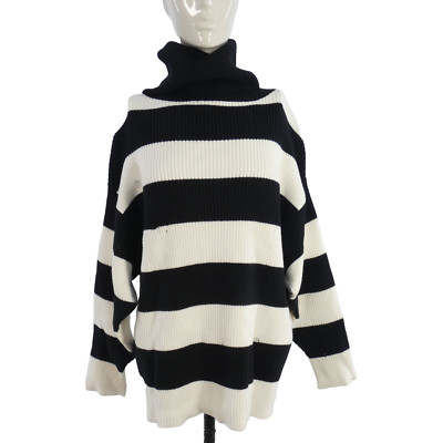 ZARA Pullover Oversize gestreift schwarz weiß Schlaufenlöcher Rollkragen Größe S