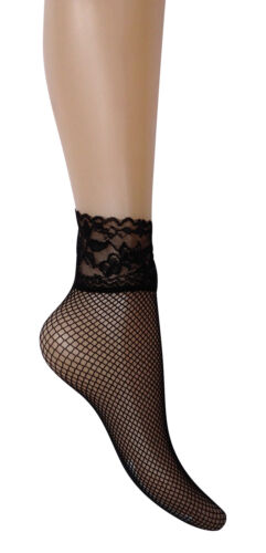 2  PAIRS -  Fishnet Lace Top Ankle High Socks-- - Picture 1 of 4