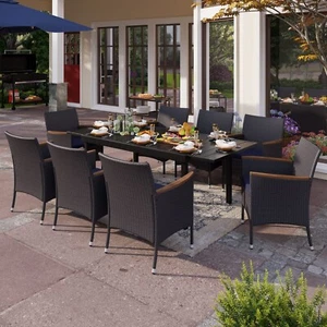 9 PCS Outdoor Dining Set Rattan Patio Furniture Set Outdoor Expandable Table