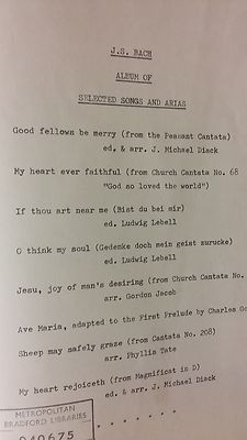 JS Bach: Album Of Selected Songs And Arias: Music Score (D3)