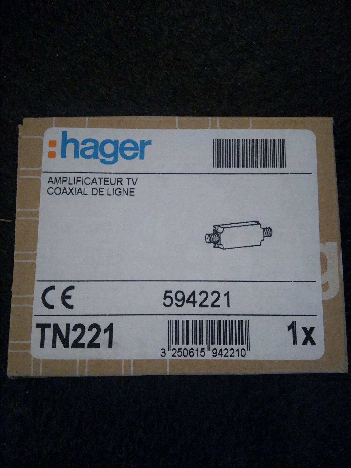 Amplificateur TV coaxial Hager TN221 en ligne pour signal antenne