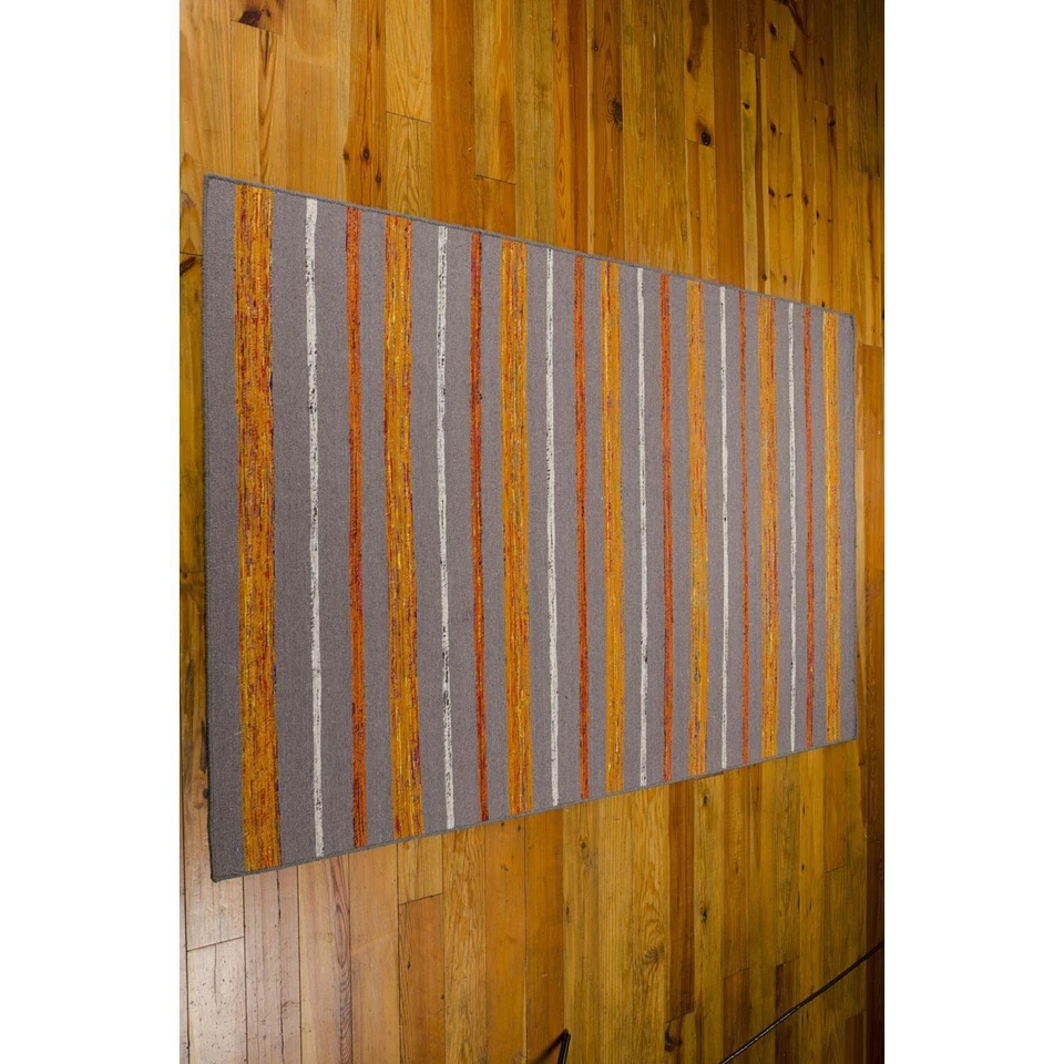 Nourison Spectrum Striped Grey/Flame 5'3" x 7'5" Area -Rug, Easy -Cleaning, - Image 3 of 4