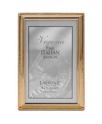 Lawrence Frames Polished Metal Picture Frame - Bead Border Design, 4'' x 6''. NEW