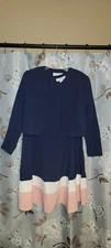Women's 14P Fit and Flare Jacket Navy Pink and White Dress by D. Vine