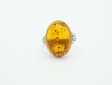 Sterling Silver Filigree Oval Amber Gemstone Ring, size 8