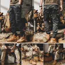Mens Cargo Pants Multi Pocket Trousers Casual Military Pants Men Pantalon Khak L