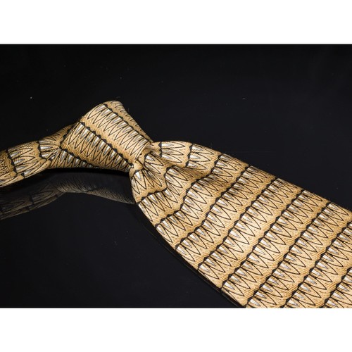 Corbata de diseñador vintage Bellini 100 % seda blanca tostada geométrica para hombre - Imagen 1 de 5