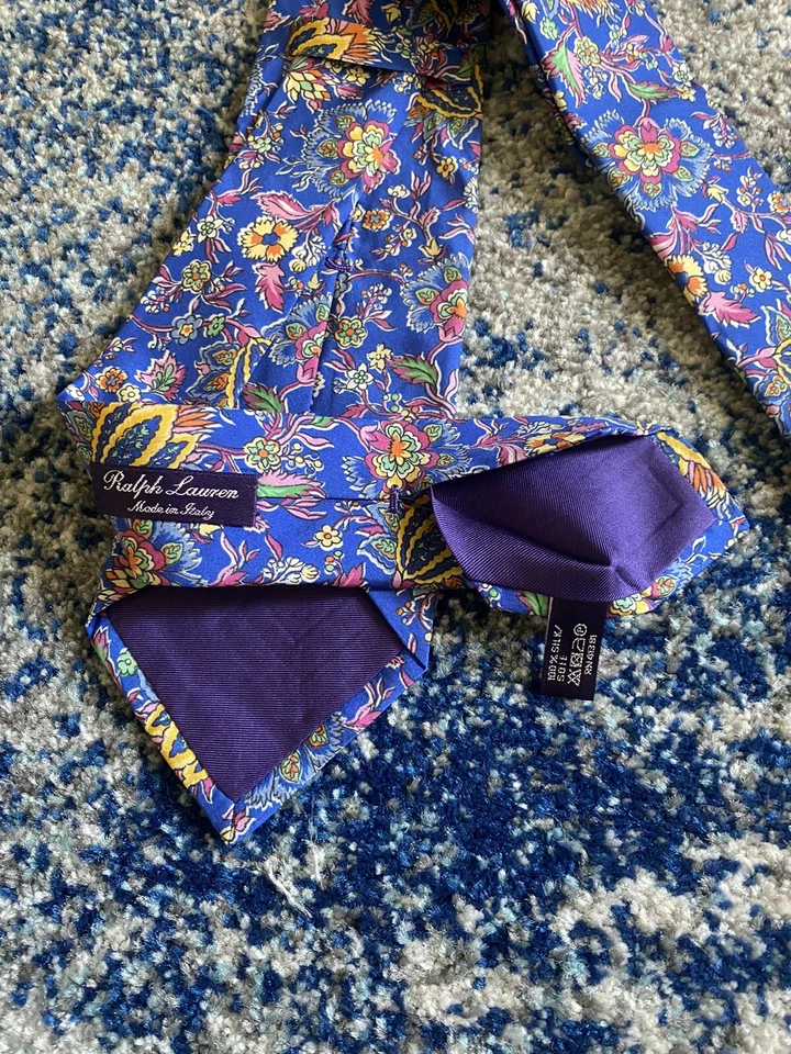 Corbata Ralph Lauren Etiqueta Púrpura Naranja Amarillo Verde Azul Rosa Blanco Floral Foto 4 de 4
