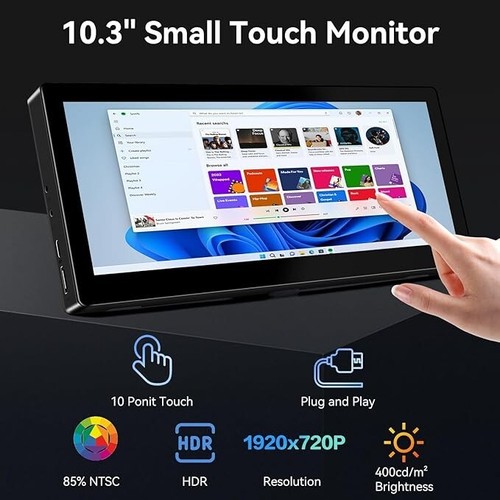 Monitor Pantalla Táctil Pequeño 10.3", 400cd/m², VESA, IPS Barra Estirada LCD Mini - Imagen 3 de 10