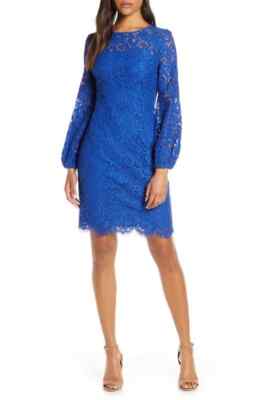 ELIZA J Womens Long Sleeve Lace Sheath Dress In Cobalt Blue