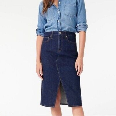 J Crew Dark Rise Blue Denim Jean 5 Pocket Slit Front Women's 30 Pencil Skirt